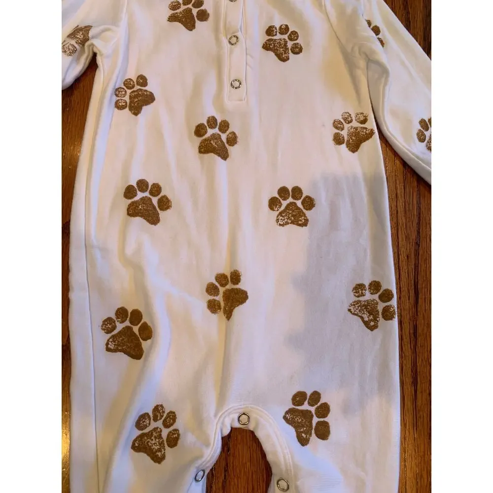 Fairwell Dog Paw Print Onesie Pajamas MSRP $68 Made in USA | White | 18-24 mnths